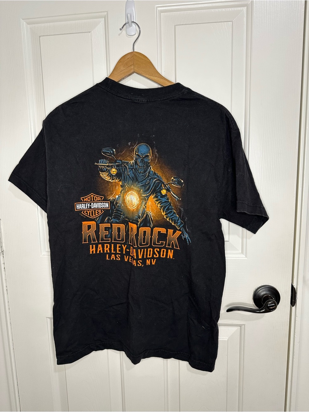 Y2K Harley Davidson Black Red Rock Las Vegas, NV Skeleton Biker Graphic T-Shirt
